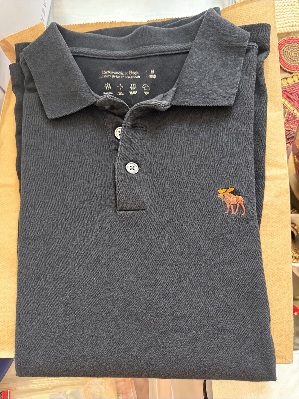 Abercrombie & Fitch Size M Men's Dark Blue Polo Embroidered Moose Vintag